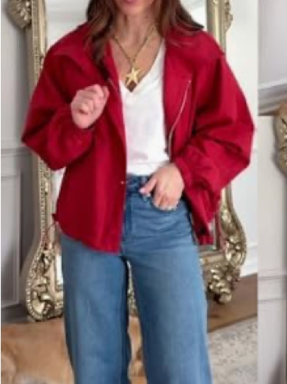 Women's Red Bomber Jacket with Zip Front🚌